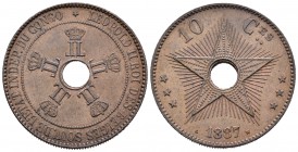 Congo Belga. Leopoldo II. 10 céntimos. 1887. (Km-4). Ae. 20,27 g. EBC. Est...110,00.