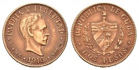 Cuba. 2 pesos. 1916. (Km-17). Au. 3,36 g. Pátina rojiza. EBC. Est...120,00.