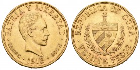Cuba. 20 pesos. 1915. (Km-21). (Fr-1). Au. 33,41 g. Golpes en el canto. EBC. Est...1000,00.