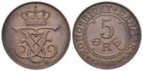 Dinamarca. Frederik VIII. 5 ore. 1907. Copenhague. VBP. (Km-806). Ae. 8,02 g. EBC-. Est...20,00.