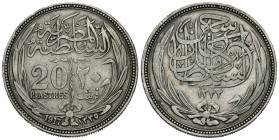 Egipto. Hussein Kamil. 20 piastras. 1335 H (1917). (Km-321). Ag. 27,65 g. Golpecitos. MBC+. Est...30,00.
