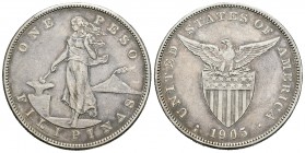 Filipinas. 1 peso. 1905. (Km-68). Ag. 26,87 g. Administración Americana. MBC+. Est...50,00.