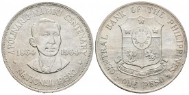 Filipinas. 1 peso. 1964. (Km-194). Ag. 26,76 g. Centenario de Apolinario Mabini, héroe nacional. SC. Est...18,00.