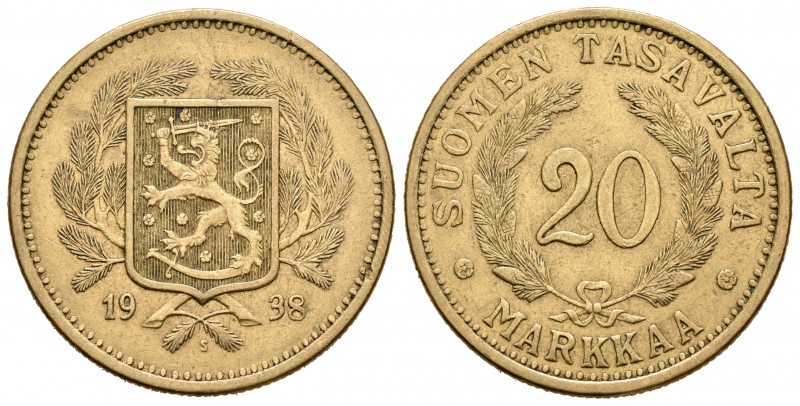 Finlandia. 20 markka. 1938. Helsinki. S. (Km-32). Al-Ae. 12,93 g. MBC+. Est...12...
