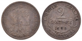 Francia. III República. 2 céntimos. 1909. (Km-841). (Gad-107). Ae. 1,99 g. MBC+. Est...20,00.