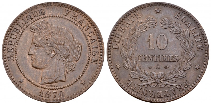 Francia. III República. 10 céntimos. 1870. París. A. (Km-815.1). (Gad-265). Ae. ...