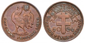 Francia. Camerún. 50 céntimos. 1943. Pretoria. (Km-6). Ae. 2,70 g. MBC+. Est...20,00.