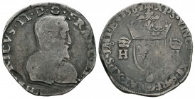 Francia. Charles IX. Testón. 1561. (Sb-4576). Ag. 9,27 g. A nombre de Henri II. BC+. Est...50,00.