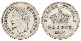 Francia. Napoleón III. 20 centimes. 1867. París. A. (Km-808.1). (Gad-309). Ag. 0,98 g. MBC+. Est...18,00.