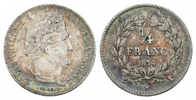 Francia. Louis Philippe I. 1/4 franco. 1834. París A. (Km-740.1). (Gad-355). Ag. 1,21 g. MBC+. Est...20,00.