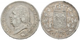 Francia. Louis XVIII. 5 francos. 1823. Lille. W. (Km-711.13). (Gad-614). Ag. 24,79 g. MBC. Est...40,00.
