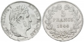 Francia. Louis Philippe I. 5 francos. 1844. Lille. W. (Km-749.13). (Gad-678). Ag. 24,99 g. Suavemente limpiada. MBC+. Est...40,00.