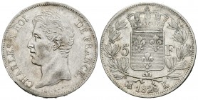 Francia. Charles X. 5 francos. 1828. Burdeos. K. (Km-728.7). (Gad-644). Ag. 24,90 g. MBC+. Est...60,00.