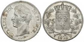 Francia. Charles X. 5 francos. 1828. Lyon. W. (Km-728.13). (Gad-644). Ag. 25,06 g. MBC+. Est...50,00.