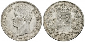 Francia. Charles X. 5 francos. 1829. Lyon. W. (Km-728.13). (Gad-644). Ag. 24,94 g. MBC+. Est...75,00.