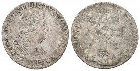 Francia. Louis XIV. 1/4 ecu. (Km-352). (Gad-161). Ag. 6,48 g. Acuñada sobre 1/4 ecu 1693 A. MBC. Est...100,00.