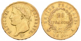 Francia. Napoleón I. 20 francos. 1810. París. A. (Km-695.1). (Gad-1025). Au. 6,40 g. MBC-. Est...180,00.