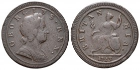 Gran Bretaña. George I. 1/2 penny. 1723. (Km-557). (S-3660). Ae. 7,89 g. Escasa. BC+. Est...50,00.