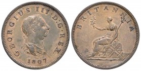 Gran Bretaña. George III. 1/2 penny. 1807. (Km-662). (S-3781). Ae. 9,54 g. EBC-. Est...50,00.
