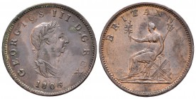 Gran Bretaña. George III. 1/2 penny. 1806. (Km-662). (S-3781). Ae. 9,24 g. Escasa. MBC+. Est...40,00.