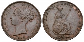 Gran Bretaña. Victoria. 1/2 penny. 1844. (Km-726). (S-3949). Ae. 9,35 g. Hoja. MBC. Est...30,00.