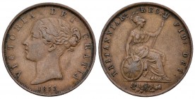 Gran Bretaña. Victoria. 1/2 penny. 1853. (Km-726). (S-3949). Ae. 9,31 g. MBC+. Est...25,00.