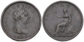 Gran Bretaña. George III. 1 penny. 1806. (Km-663). Ae. 18,27 g. MBC-. Est...20,00.