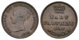 Gran Bretaña. Victoria. 1/2 farthing. 1843. (Km-738). (S-3951). Ae. 2,39 g. EBC-. Est...30,00.