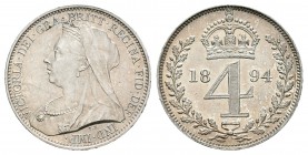 Gran Bretaña. Victoria. 4 pence. 1894. (Km-778). Ag. 1,93 g. Acuñación de 9.385 ejemplares. Brillo original. SC. Est...50,00.