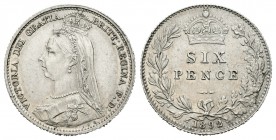Gran Bretaña. Victoria. 6 pence. 1892. (Km-760). (S-3929). Ag. 2,81 g. EBC+. Est...35,00.
