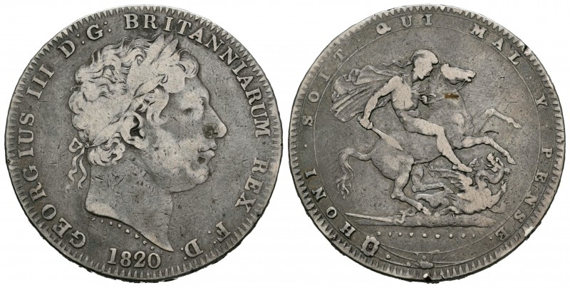 Gran Bretaña. George III. 1 corona. 1820. (Km-675). (S-3787). (Dav-103). Ag. 27,...