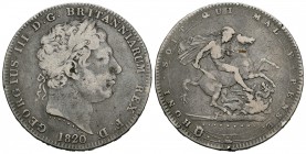 Gran Bretaña. George III. 1 corona. 1820. (Km-675). (S-3787). (Dav-103). Ag. 27,93 g. ANNO REGNI LX en el canto. BC+. Est...35,00.