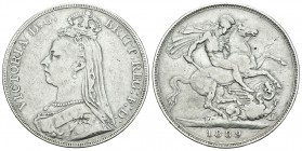 Gran Bretaña. Victoria. 1 corona. 1889. (Km-765). Ag. 27,89 g. BC+. Est...35,00.