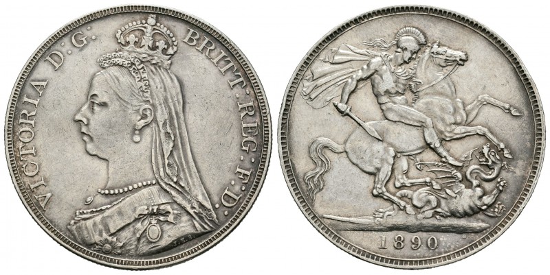 Gran Bretaña. Victoria. 1 corona. 1890. (Km-765). (S-3921). (Dav-107). Ag. 28,24...