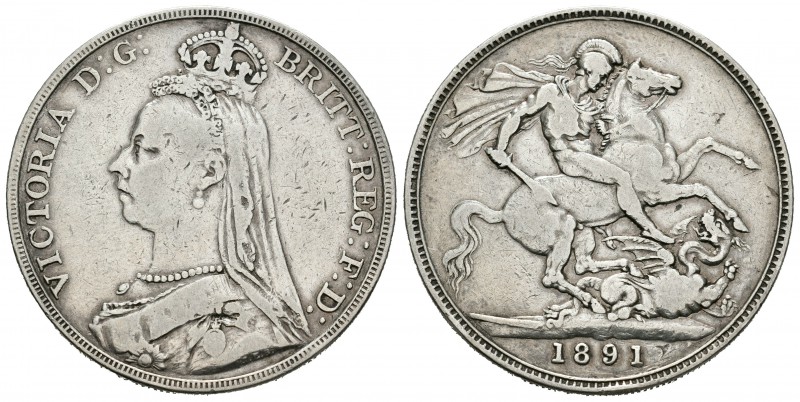 Gran Bretaña. Victoria. 1 corona. 1891. (Km-765). (S-3921). (Dav-107). Ag. 27,89...