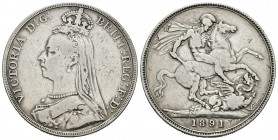 Gran Bretaña. Victoria. 1 corona. 1891. (Km-765). (S-3921). (Dav-107). Ag. 27,89 g. BC+. Est...25,00.