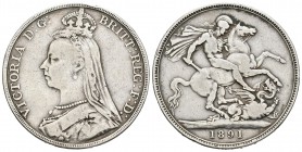 Gran Bretaña. Victoria. 1 corona. 1891. (Km-765). Ag. 27,78 g. BC/BC+. Est...30,00.
