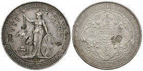 Gran Bretaña. George V. Trade Dollar. 1911. Bombay. (Km-Tn5). (Dav-407). Ag. 26,94 g. Resellos orientales. EBC-. Est...100,00.