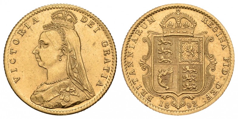 Gran Bretaña. Victoria. 1/2 sovereign. 1892. (Km-766). Au. 3,97 g. Canto liso a ...