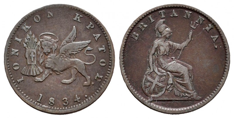 Grecia. Islas Jónicas. Lepton. 1834. (Km-34). Ae. 1,82 g. MBC+. Est...18,00.