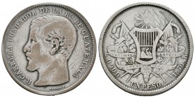 Guatemala. 1 peso. 1870. R. (Km-190.1). Ag. 24,63 g. BC. Est...20,00.