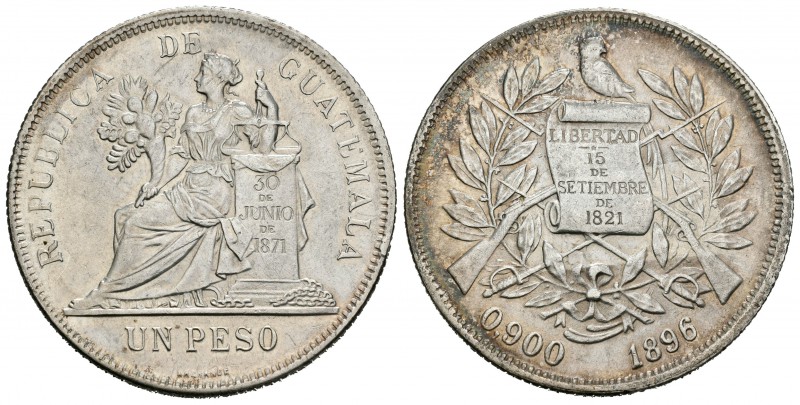 Guatemala. 1 peso. 1896. (Km-210). Ag. 24,87 g. EBC+. Est...50,00.