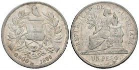 Guatemala. 1 peso. 1896. (Km-210). Ag. 24,71 g. Brillo original. EBC+. Est...70,00.