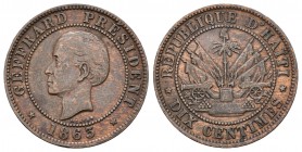Haití. 10 céntimos. 1863. Heaton. (Km-40). Ae. 3,86 g. Restos de brillo original. MBC. Est...20,00.