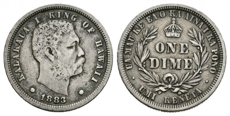 Hawaii. Kalakaua I. 1 dime. 1883. (Km-3). Ag. 2,46 g. MBC-. Est...100,00.