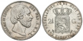 Holanda. Wilhelm III. 2 1/2 gulden. 1858. (Km-82). Ag. 24,96 g. Golpe en el canto. MBC+. Est...40,00.