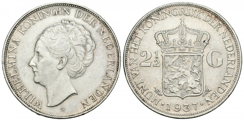 Holanda. Wilhelmina I. 2 1/2 gulden. 1937. (Km-165). Ag. 24,98 g. EBC/EBC+. Est....