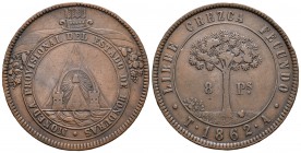 Honduras. 8 pesos. 1862. Tegucigalpa. T - A. (Km-27). Ae. 27,68 g. MBC+. Est...150,00.