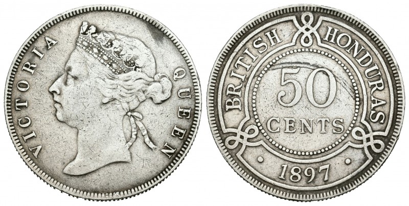 Honduras Británica. Victoria. 50 cents. 1897. (Km-10). Ag. 11,46 g. MBC. Est...6...