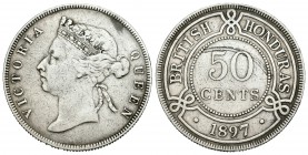 Honduras Británica. Victoria. 50 cents. 1897. (Km-10). Ag. 11,46 g. MBC. Est...60,00.